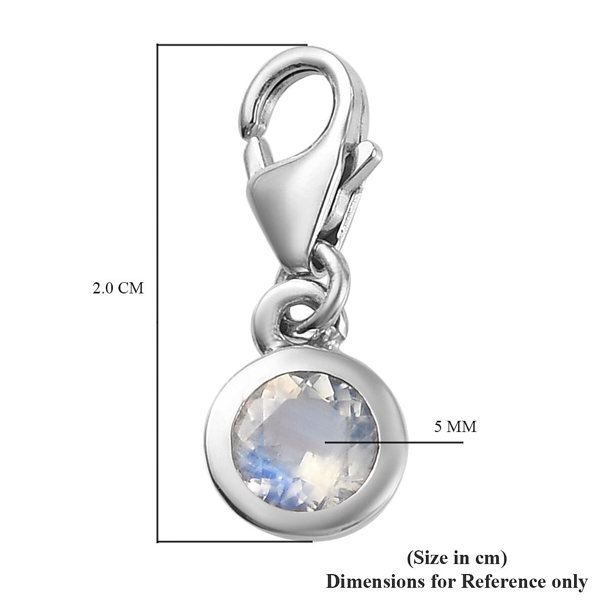 Rainbow Moonstone Charm in Platinum Overlay Sterling Silver