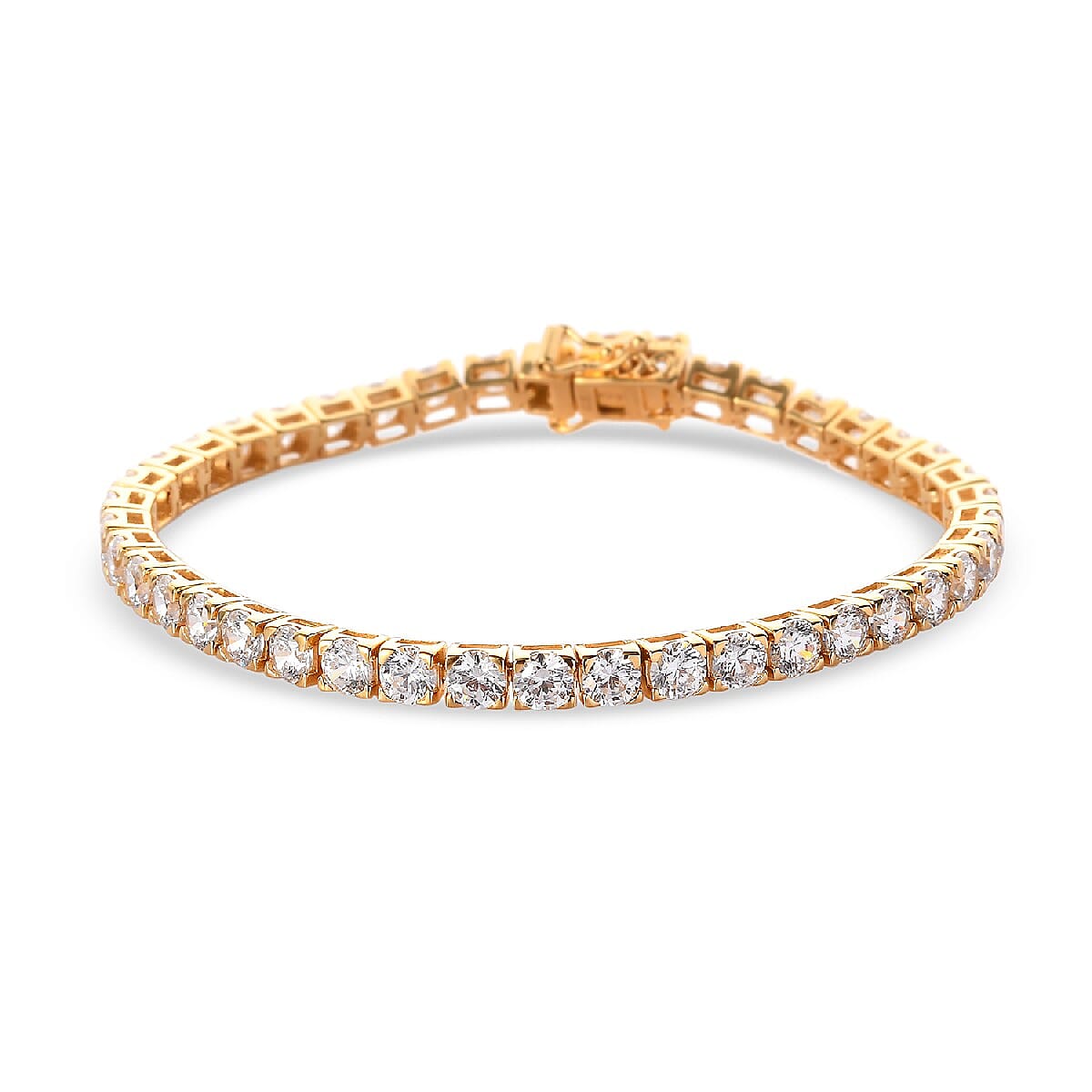 Lustro Stella 14K Gold Overlay Sterling Silver Tennis Bracelet (Size 7.5) Made with Finest CZ 18.48 Cts  Silver wt 10.06 Gms