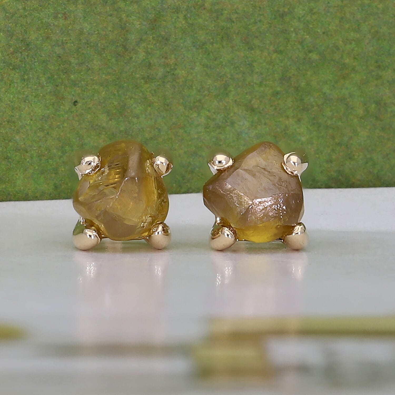 9K Yellow Gold Natural Yellow Diamond Stud Earrings (with Push Back) 1.00 Ct.