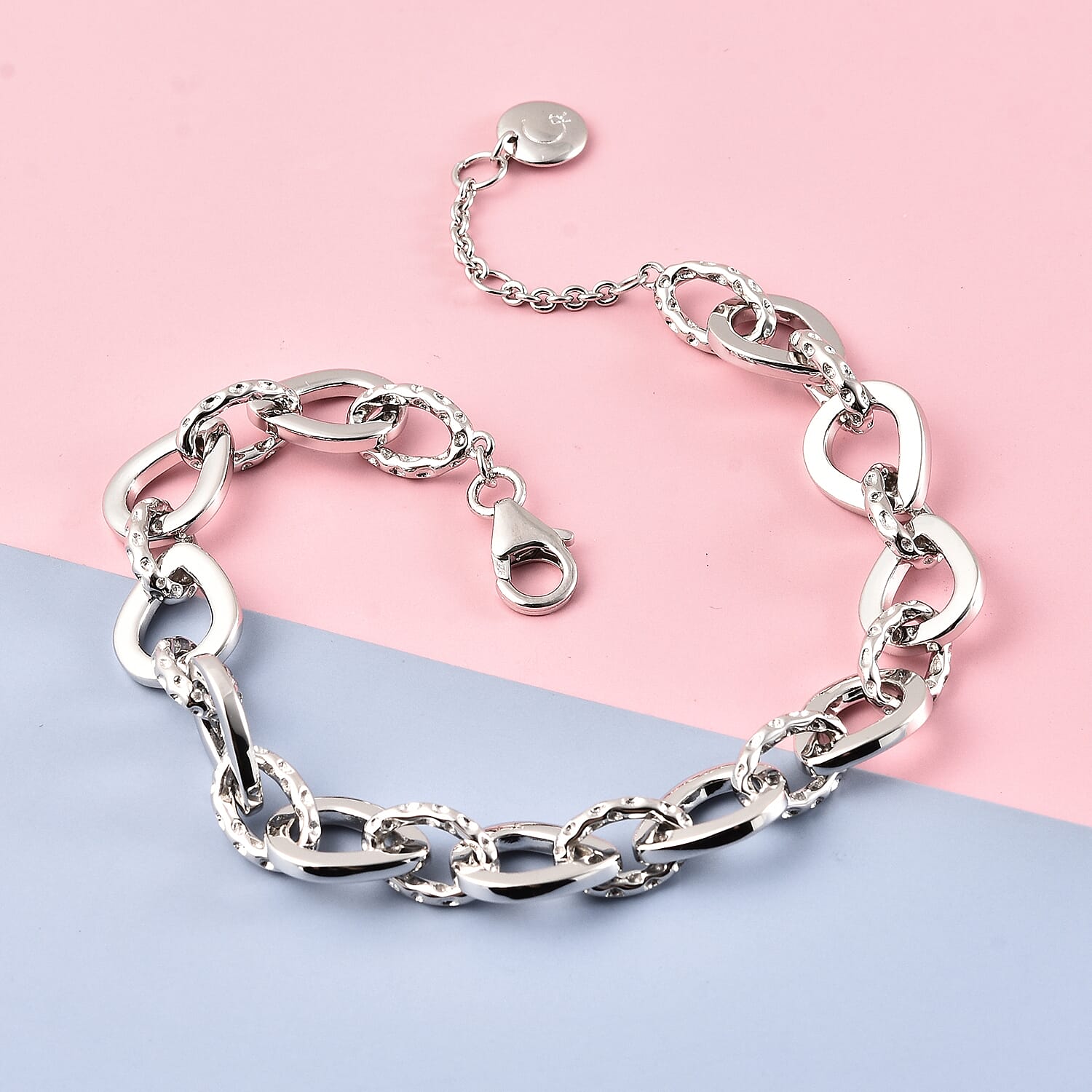 Rachel Galley Love Link Collection - Rhodium Overlay Sterling Silver Bracelet (Size 8), Silver wt 15.20 Gms