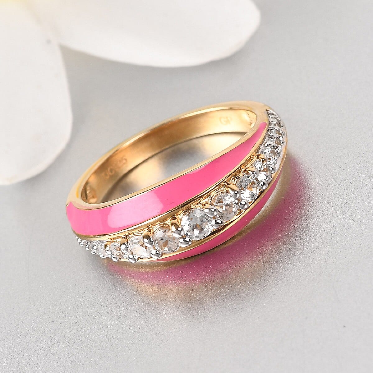 GP Multicolour Passion Collection - Natural Cambodian Zircon and Kanchanaburi Blue Sapphire Enamelled Ring in 14K Gold Overlay Sterling Silver 0.770 Ct.