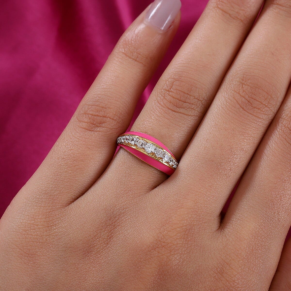 GP Multicolour Passion Collection - Natural Cambodian Zircon and Kanchanaburi Blue Sapphire Enamelled Ring in 14K Gold Overlay Sterling Silver 0.770 Ct.