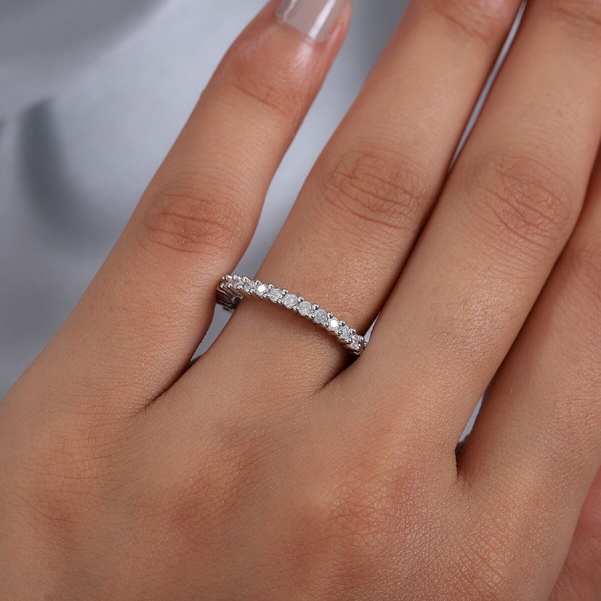 9K White Gold SGL Certified Diamond (I3/ G-H) Full Eternity Ring 1.00 Ct.