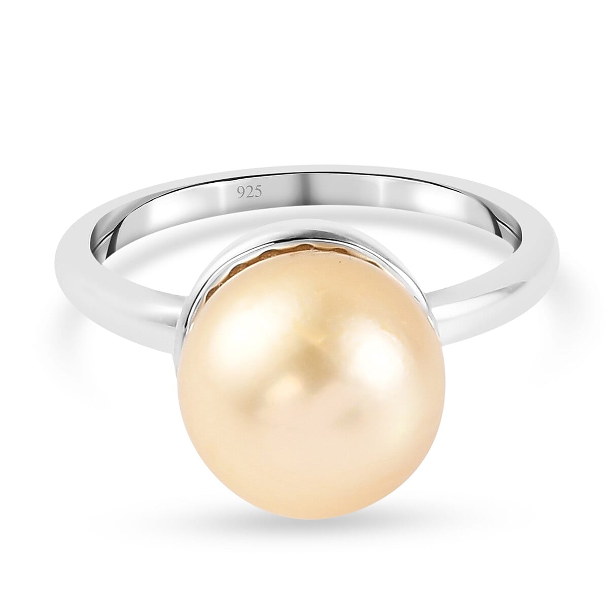 Royal Bali Collection- Golden South Sea Pearl Solitaire Ring in Platinum Overlay Sterling Silver