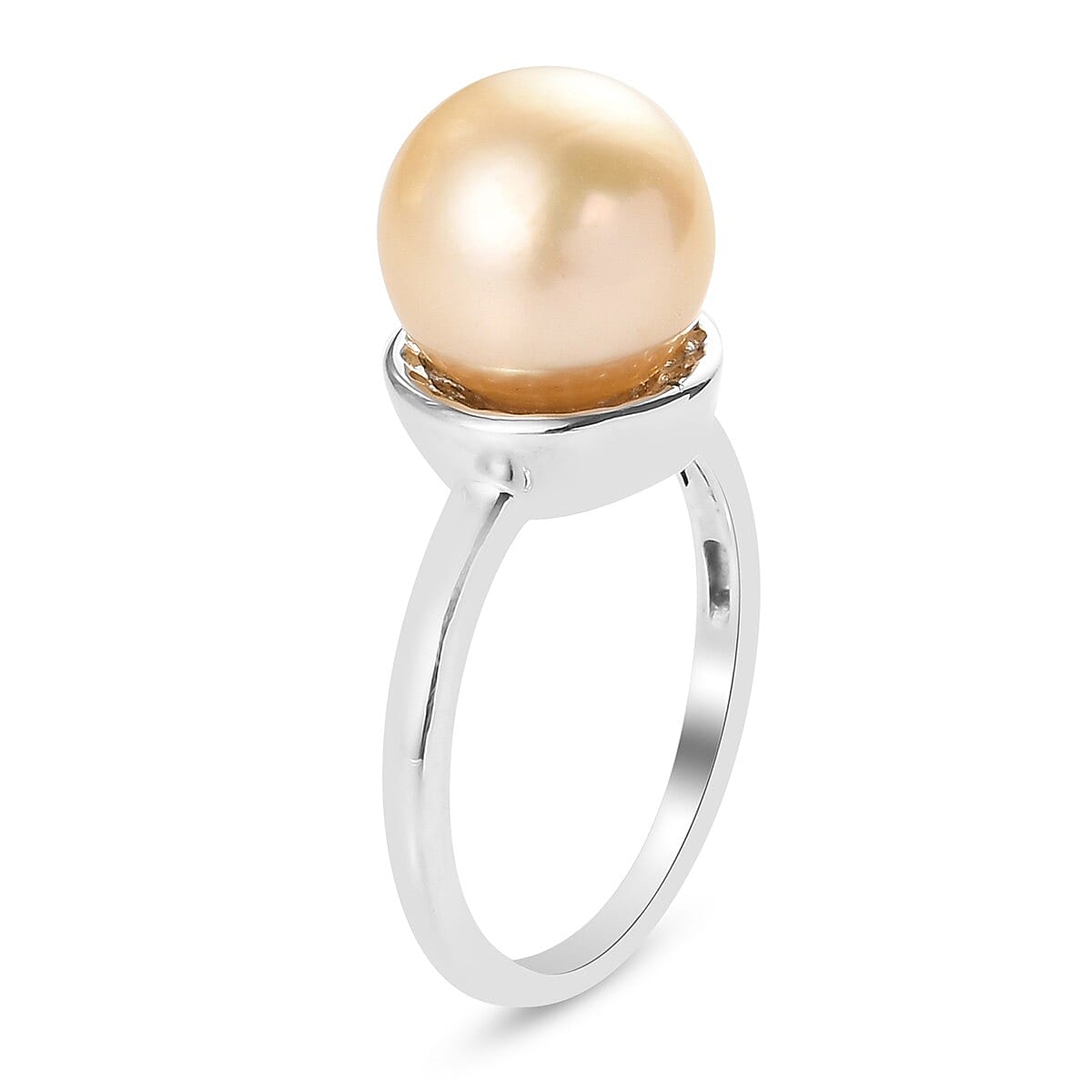 Royal Bali Collection- Golden South Sea Pearl Solitaire Ring in Platinum Overlay Sterling Silver