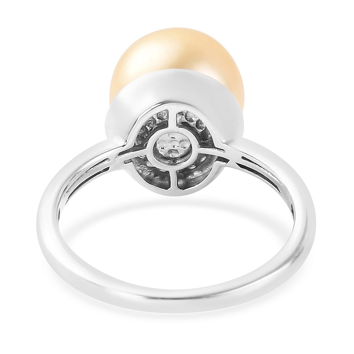 Royal Bali Collection- Golden South Sea Pearl Solitaire Ring in Platinum Overlay Sterling Silver