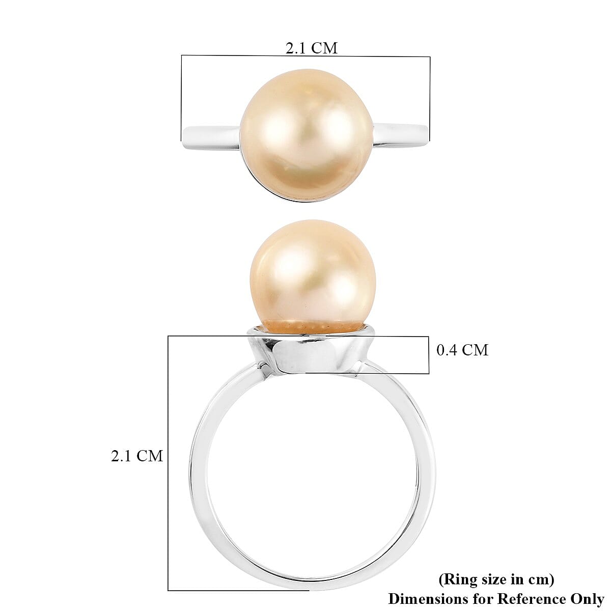 Royal Bali Collection- Golden South Sea Pearl Solitaire Ring in Platinum Overlay Sterling Silver