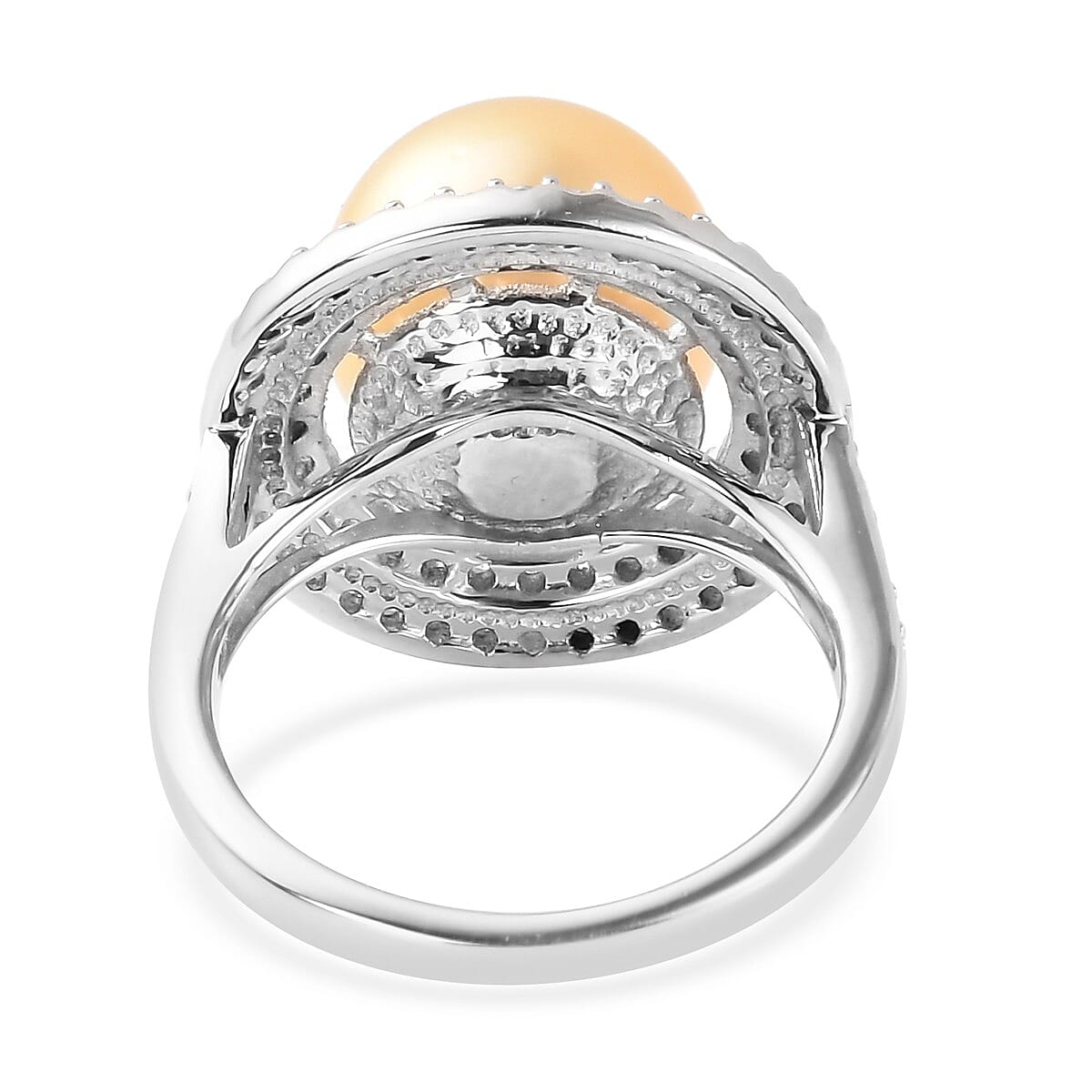 Royal Bali Collection - Golden South Sea Pearl and Natural Zircon Ring in Platinum Overlay Sterling Silver