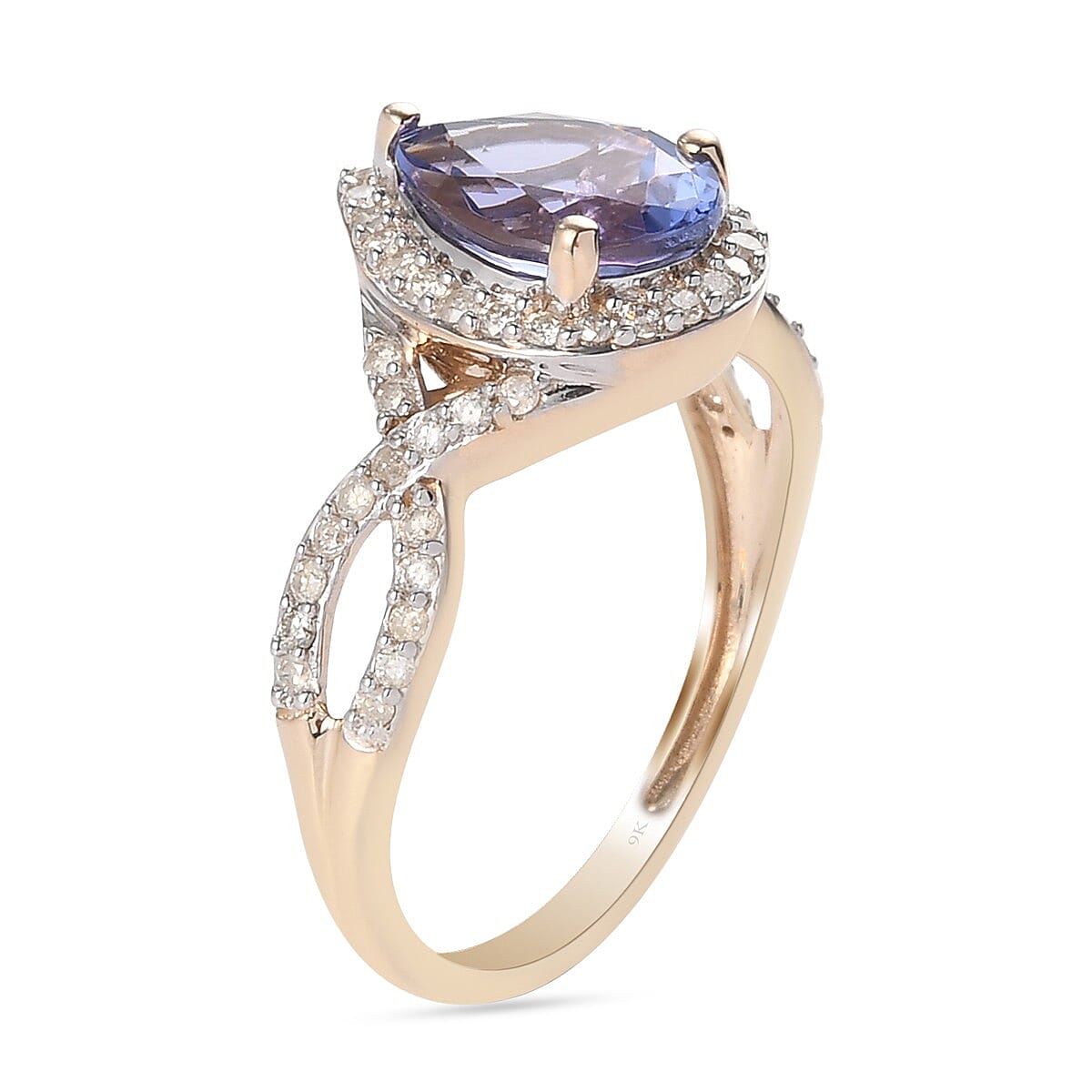 9K Yellow Gold Tanzanite and Diamond Ring 2.00 Ct.