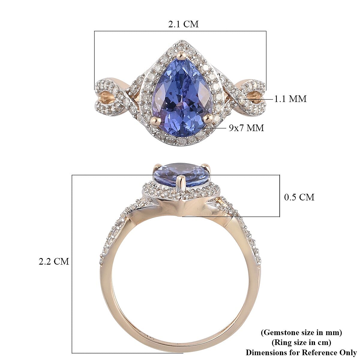 9K Yellow Gold Tanzanite and Diamond Ring 2.00 Ct.