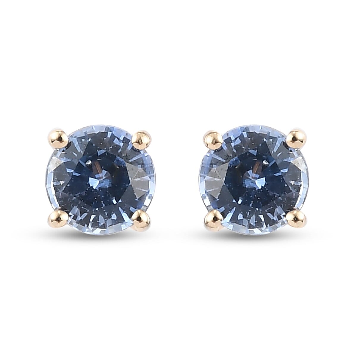 9K Yellow Gold  Blue Ceylon Sapphire Earrings (with Push Back)