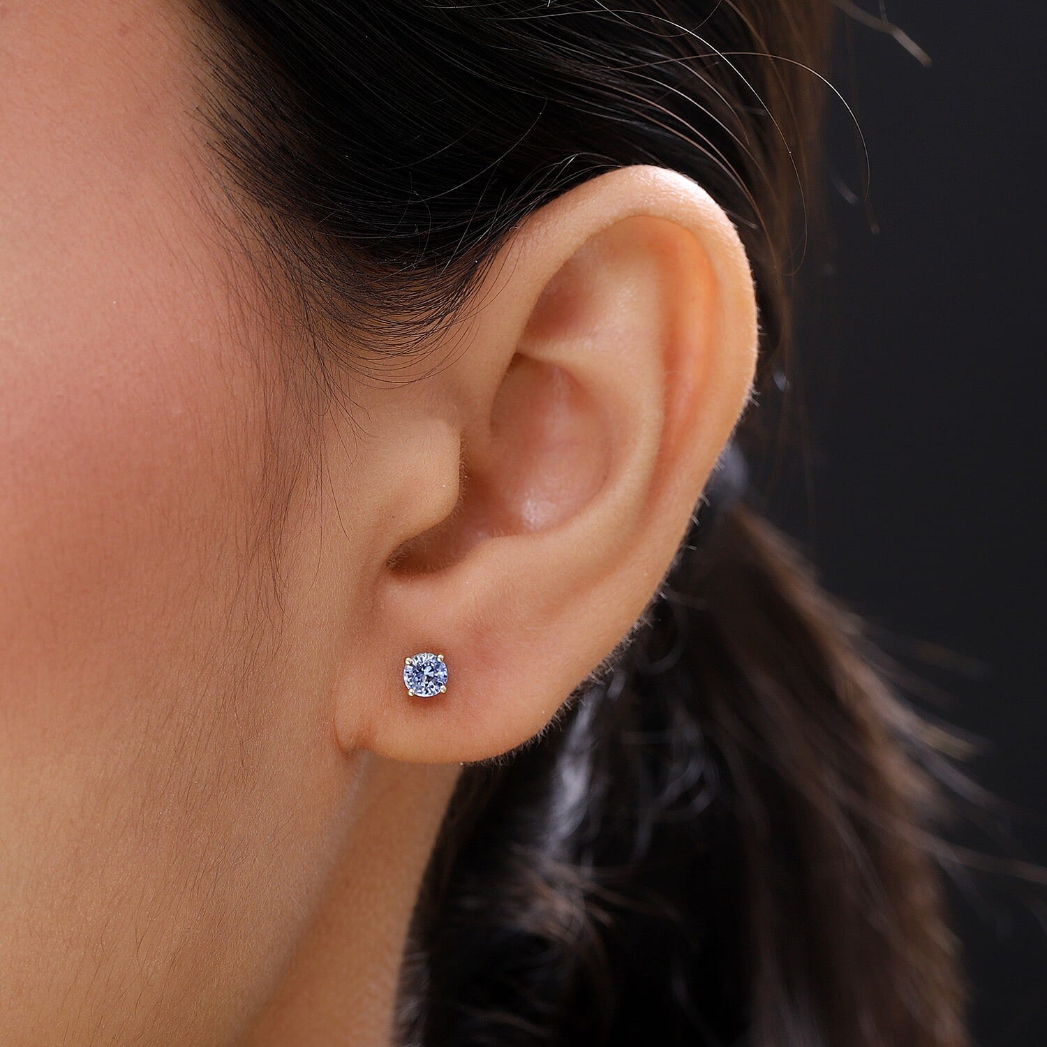 9K Yellow Gold  Blue Ceylon Sapphire Earrings (with Push Back)