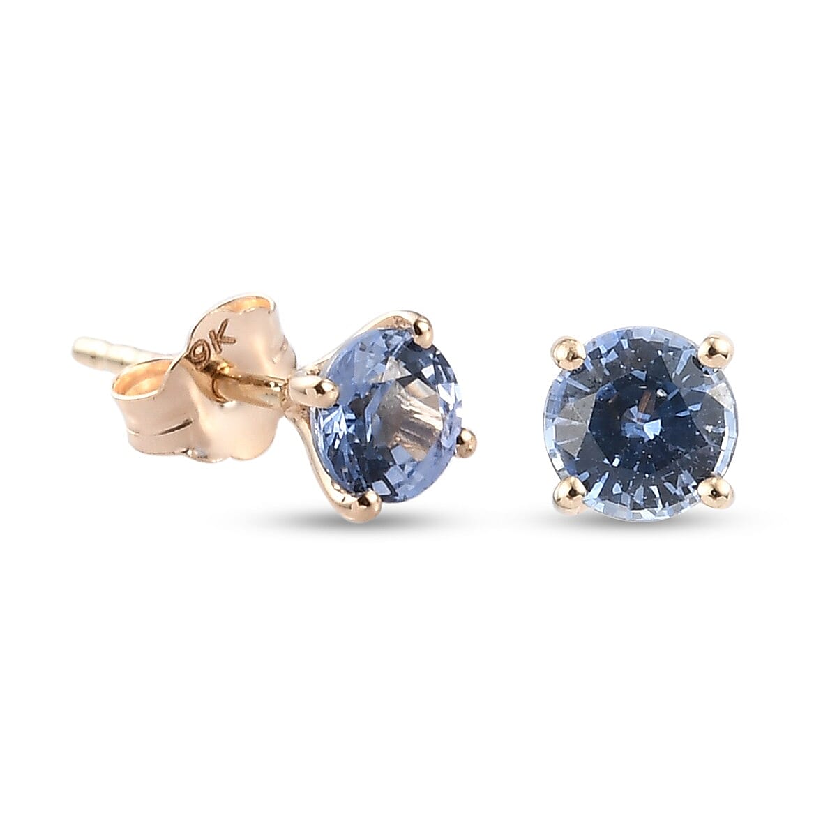 9K Yellow Gold  Blue Ceylon Sapphire Earrings (with Push Back)