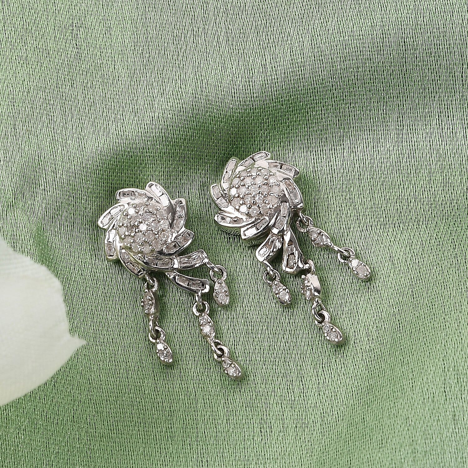 GP - Designer Inspired - Diamond Dangling Earrings (with Push Back) in Platinum Overlay Sterling Silver 0.47 Ct.
