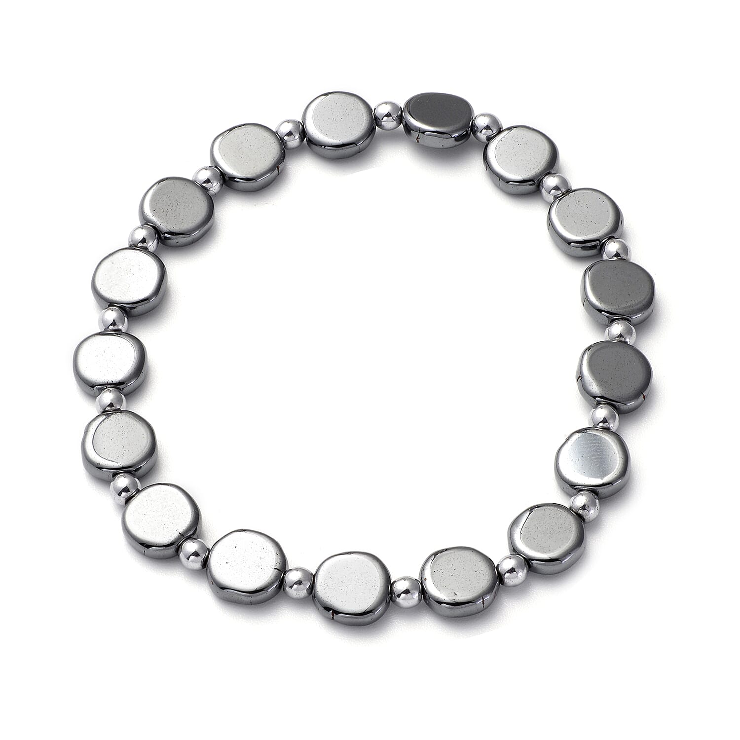 3 Piece Set - Hematite Necklace (Size 18), Stretchable Bracelet (Size 7.5 ) and Hook Earrings in Stainless Steel