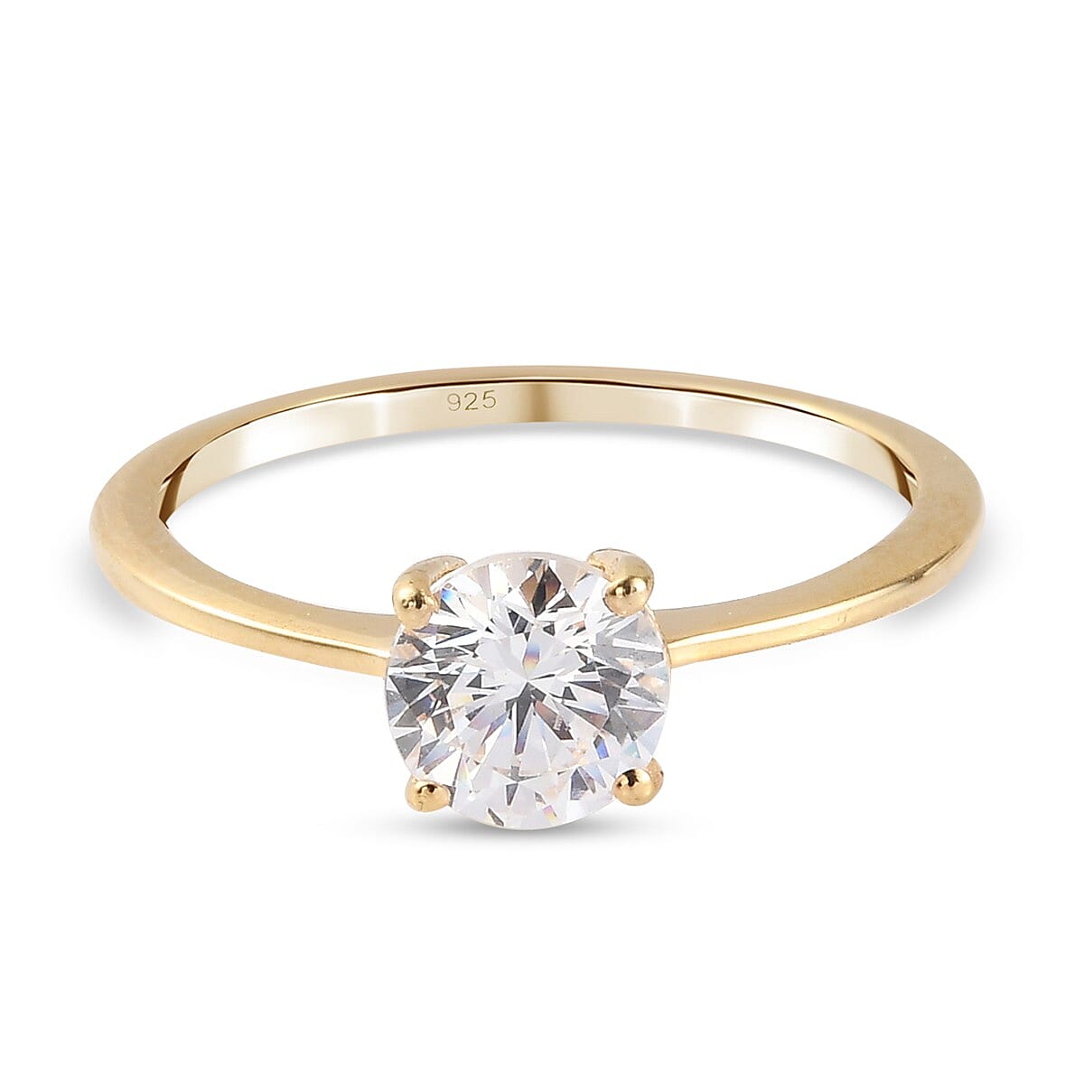 Lustro Stella - 14K Gold Overlay Sterling Silver Solitaire Ring Made with Finest CZ 1.500 Ct.
