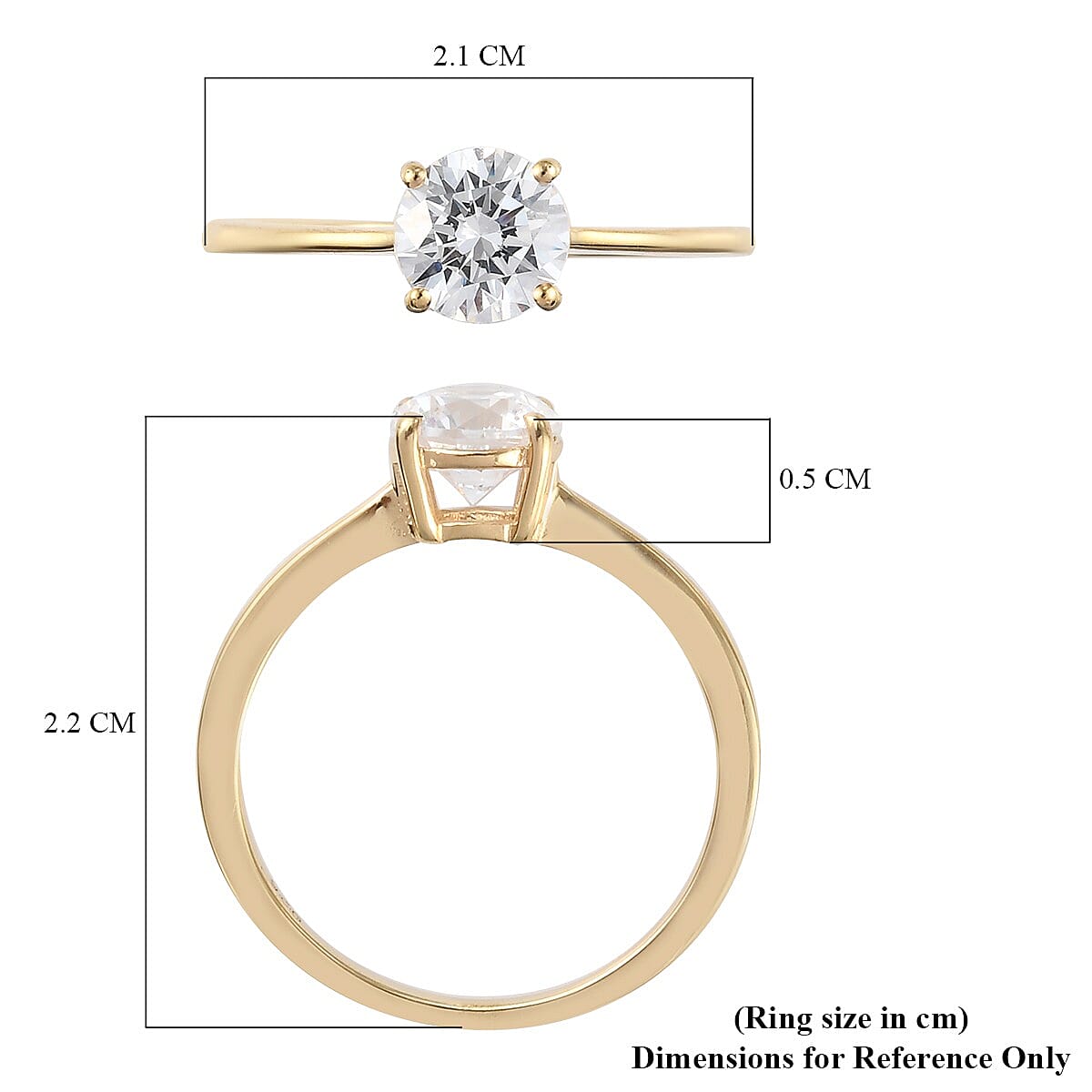 Lustro Stella - 14K Gold Overlay Sterling Silver Solitaire Ring Made with Finest CZ 1.500 Ct.