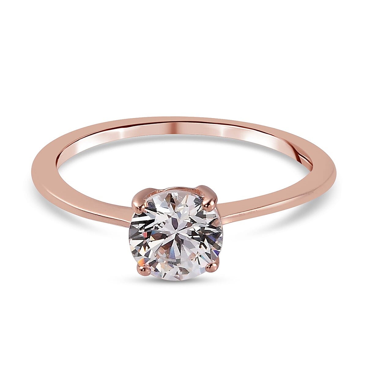 Lustro Stella - 18K Vermeil Rose Gold Plated Sterling Silver Solitaire Ring Made with Finest CZ 1.53 Ct.