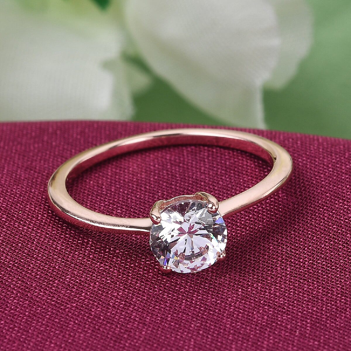 Lustro Stella - 18K Vermeil Rose Gold Plated Sterling Silver Solitaire Ring Made with Finest CZ 1.53 Ct.