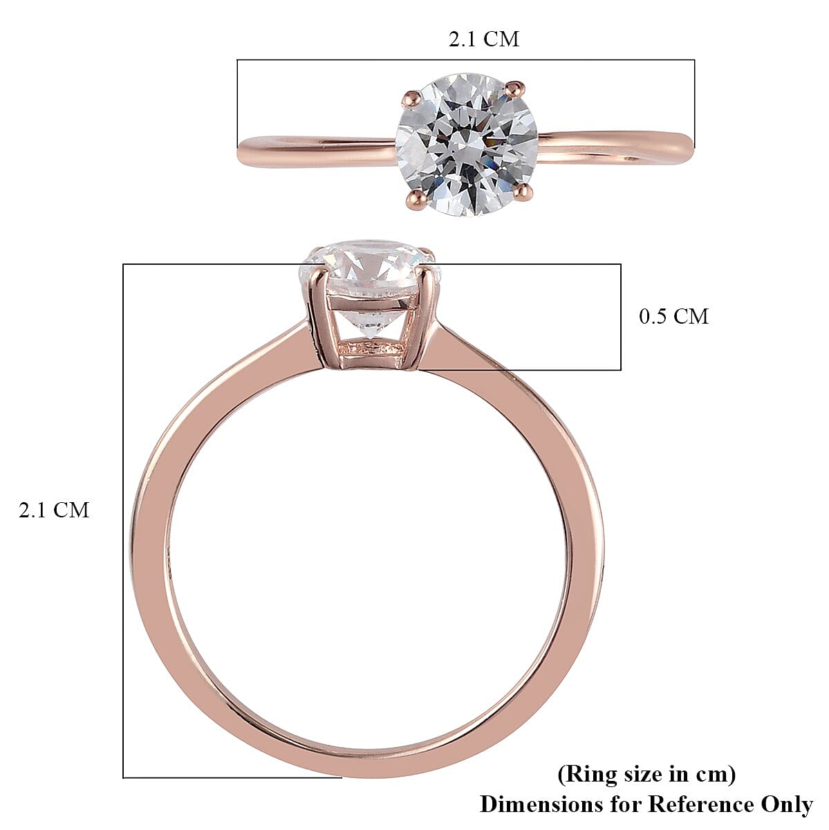 Lustro Stella - 18K Vermeil Rose Gold Plated Sterling Silver Solitaire Ring Made with Finest CZ 1.53 Ct.