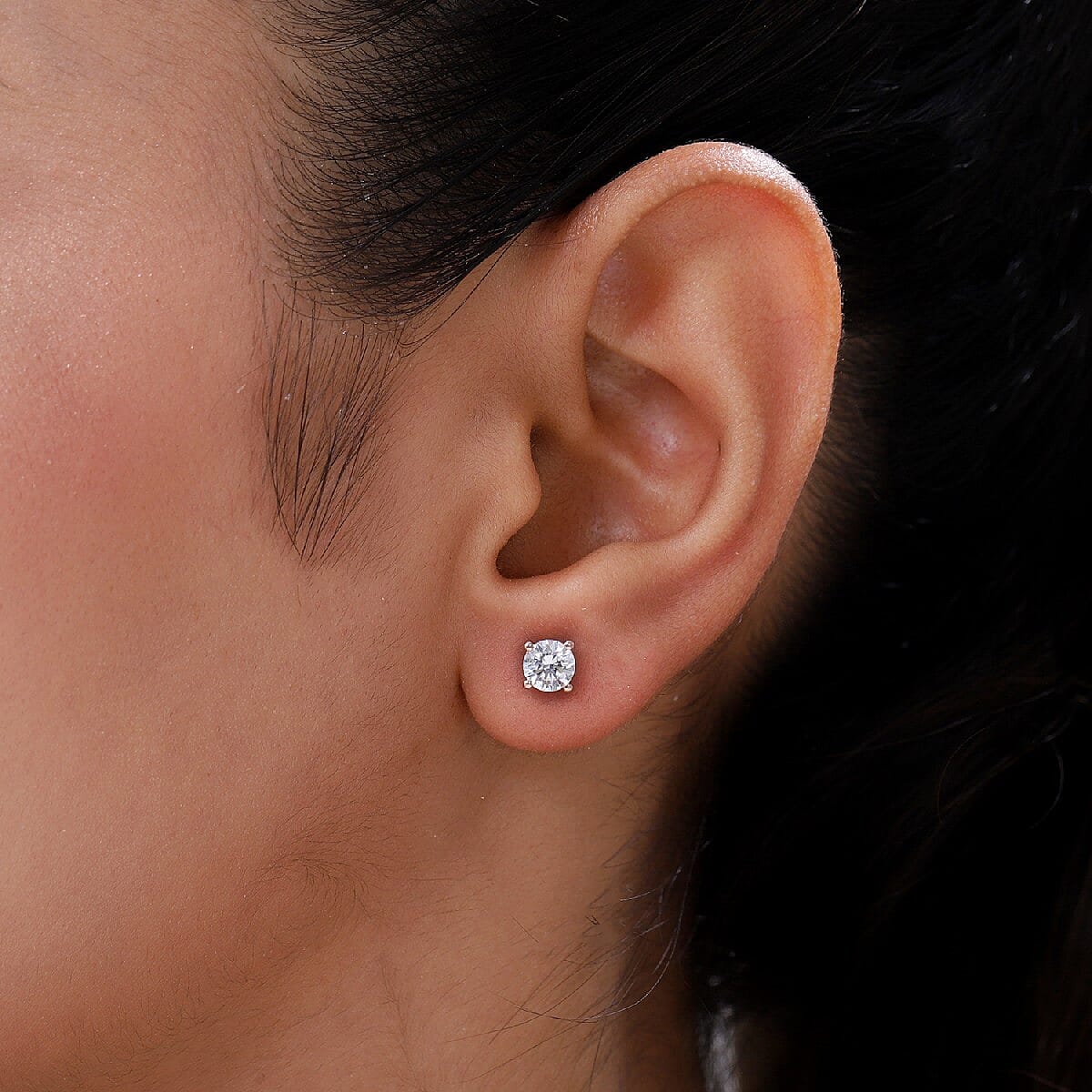 Lustro Stella Finest CZ Stud Earrings with Push Back in 18K Vermeil Rose Gold Plated Sterling Silver 1.82 Ct.