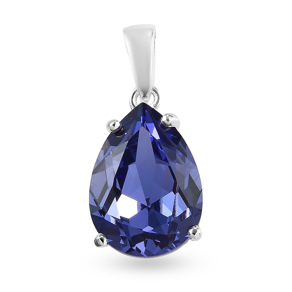 Lustro Stella Tanzanite Colour Crystal Pendant in Platinum Overlay Sterling Silver