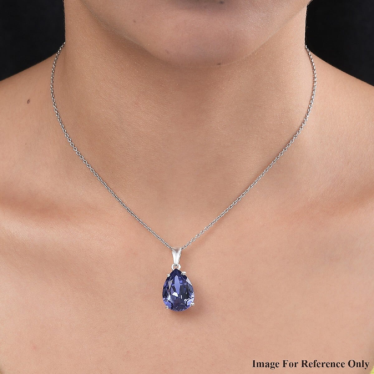Lustro Stella Tanzanite Colour Crystal Pendant in Platinum Overlay Sterling Silver