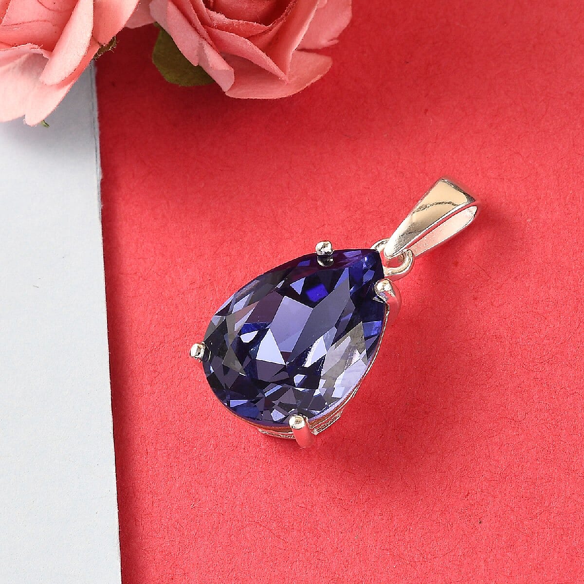 Lustro Stella Tanzanite Colour Crystal Pendant in Platinum Overlay Sterling Silver