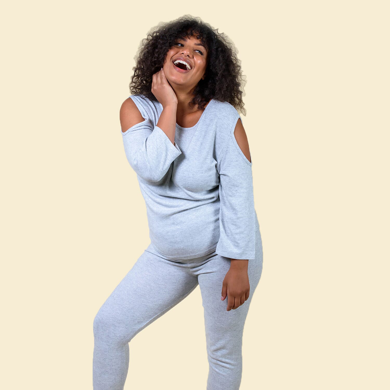 TAMSY Womens Cold Shoulder Top (Size - 10) - Light Grey