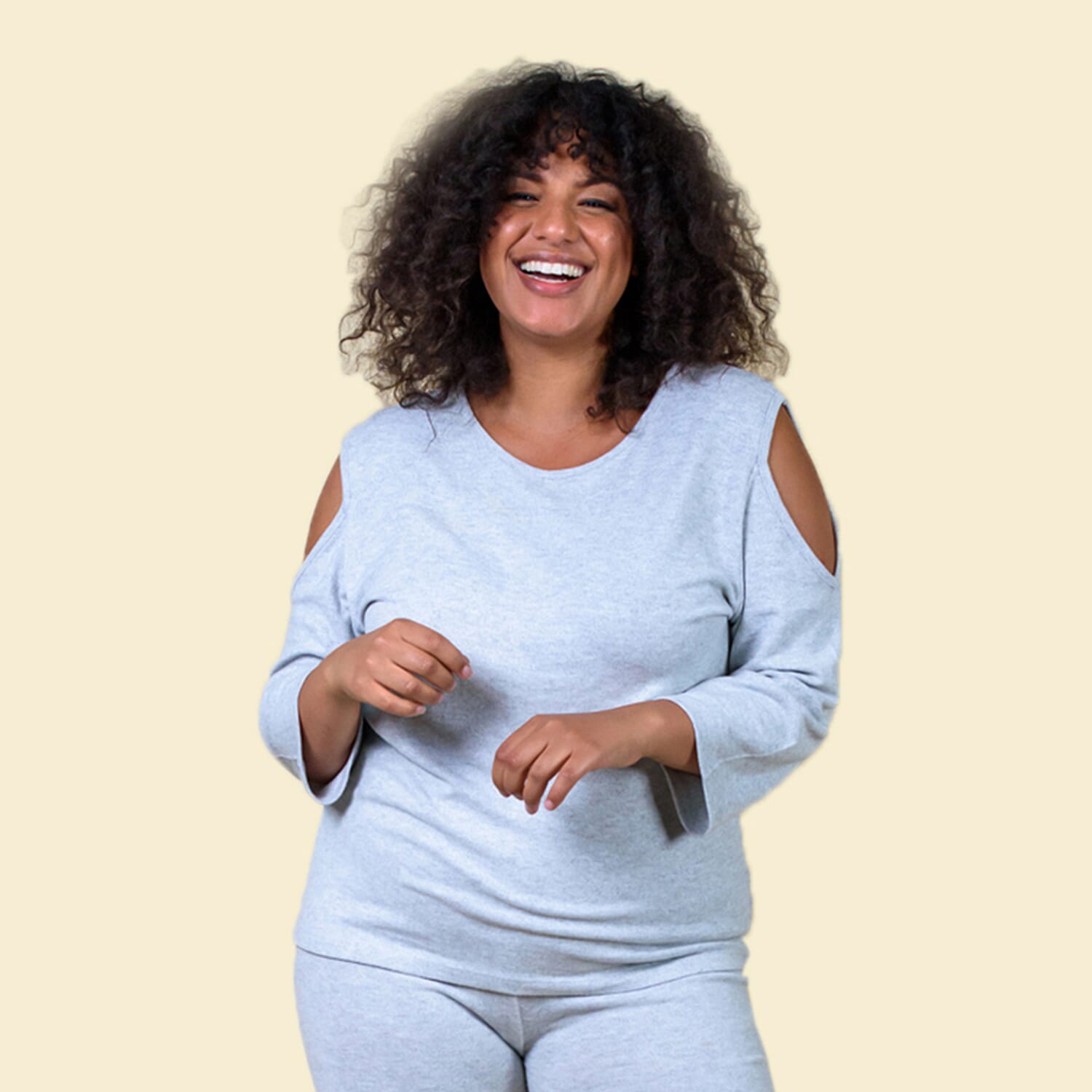 TAMSY Full Sleeves Cold Shoulder Top - Grey