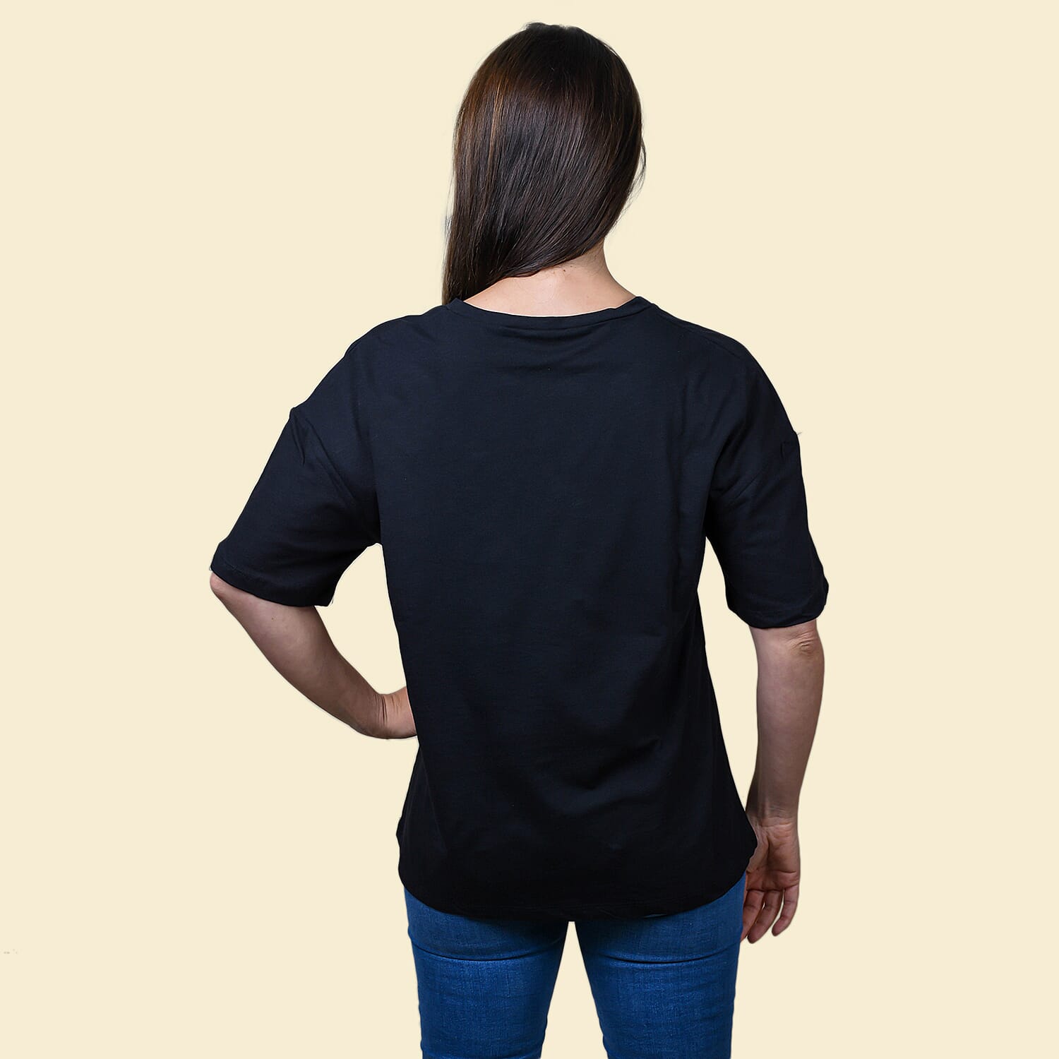 Cotton Womens V Neck Slub Tee Top - Black