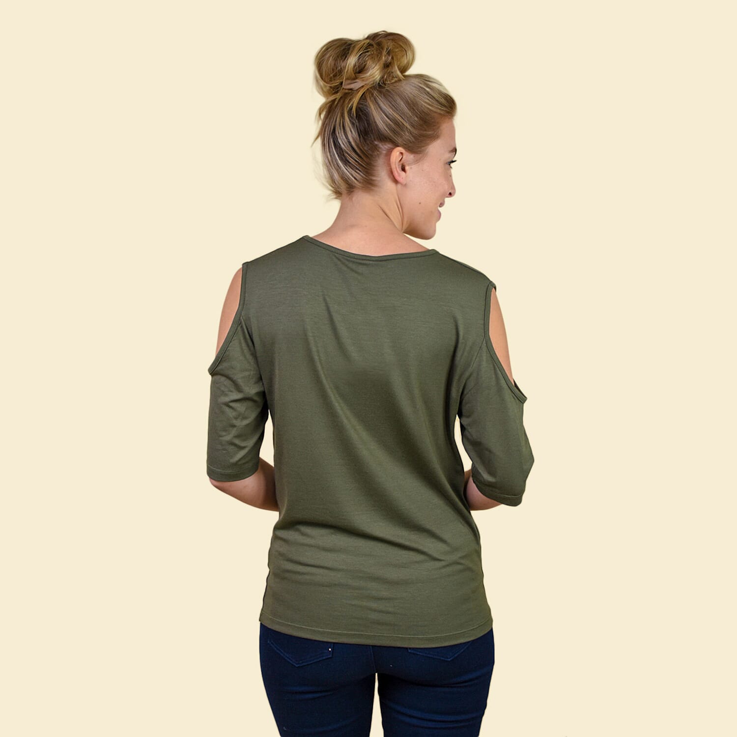 TAMSY Women Cold Shoulder Top (Size-12) - Khaki