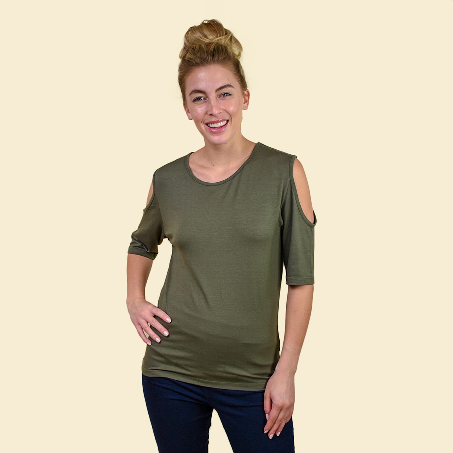 TAMSY Women Cold Shoulder Top (Size-16) - Khaki