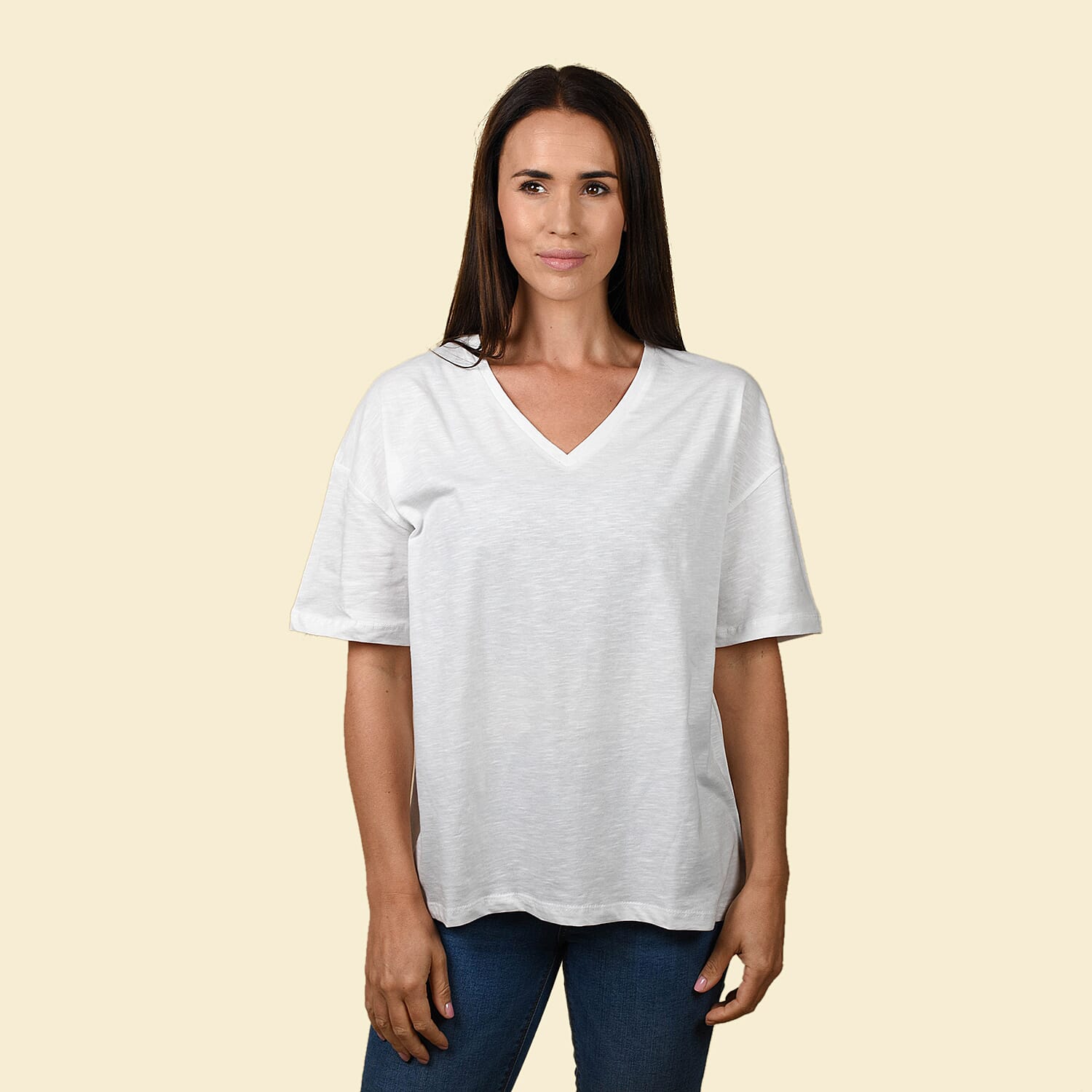 Cotton Womens V Neck Slub Tee Top - Black