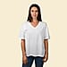 Cotton Womens V Neck Slub Tee Top - White