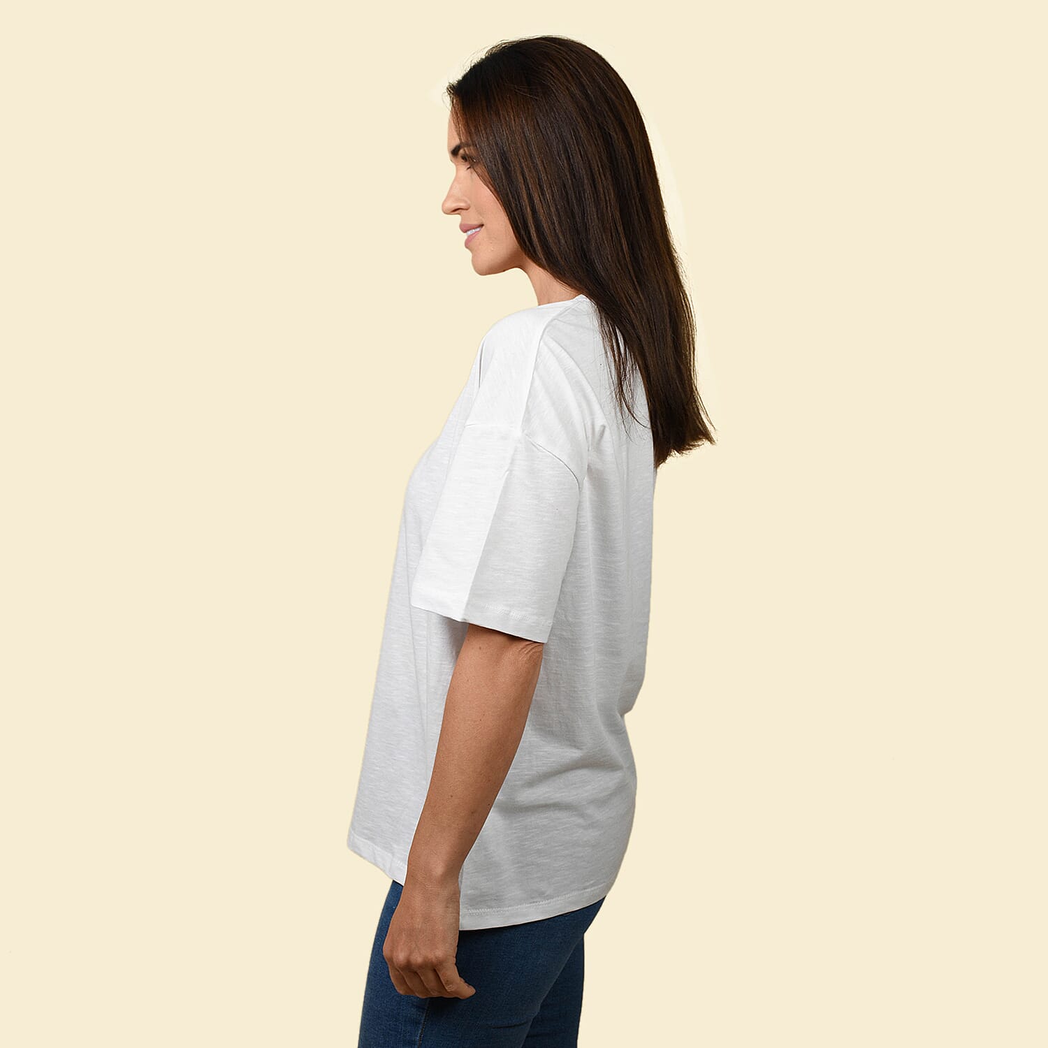 Cotton Womens V Neck Slub Tee Top - Black