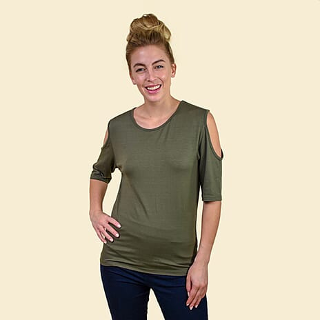 TAMSY Women Cold Shoulder Top (Size-18) - Khaki