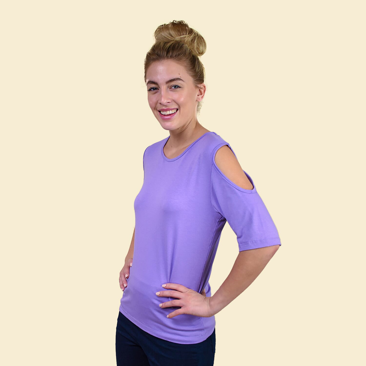 TAMSY Women Cold Shoulder Top (Size 14) - Lilac