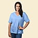 Cotton Womens V Neck Slub Tee Top - Blue