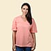 Cotton Womens V Neck Slub Tee Top - Pink