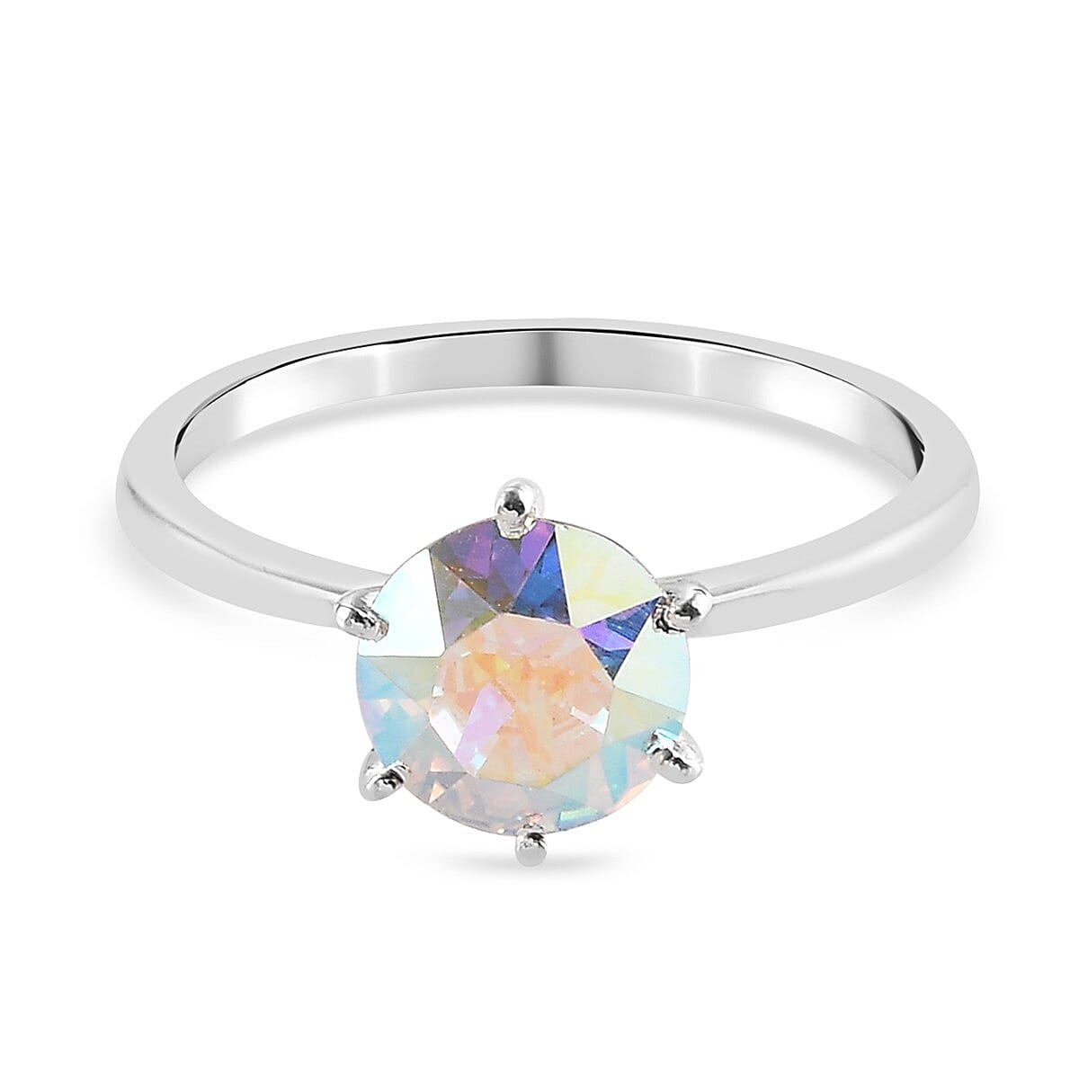 3 Piece Set -  AB Crystal Solitaire Stud Push Post Earring and Solitaire Ring and Soli  Sterling Silver 4.00 ct  4.000  Ct.