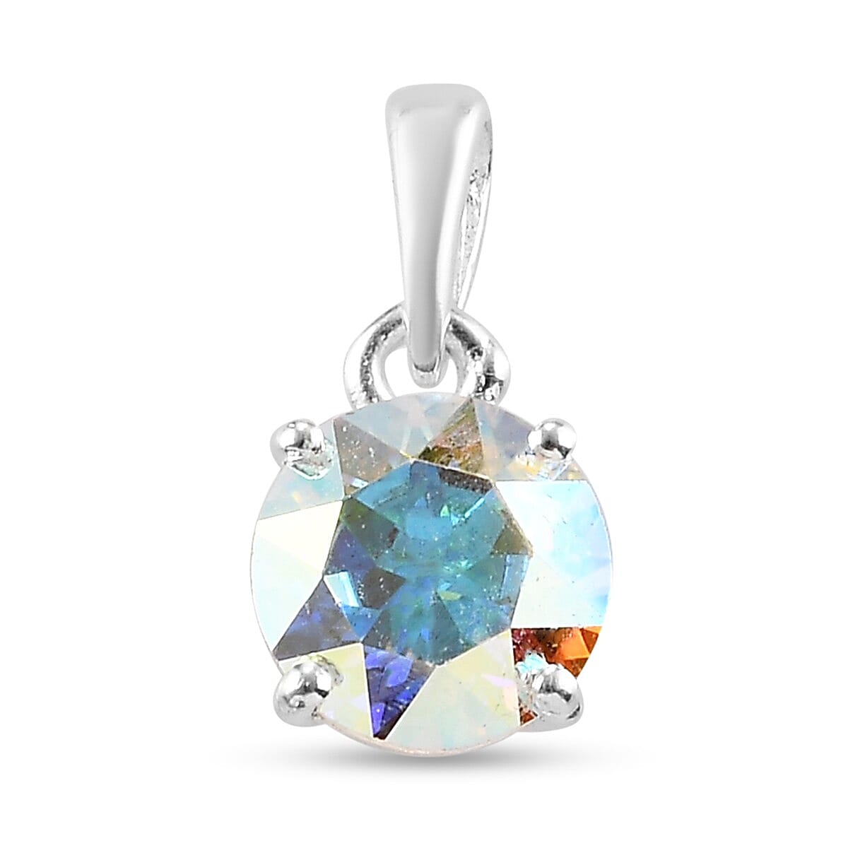 3 Piece Set - Lustro Stella AB Crystal Solitaire Ring, Pendant and Stud Earrings (with Push Back) in Sterling Silver