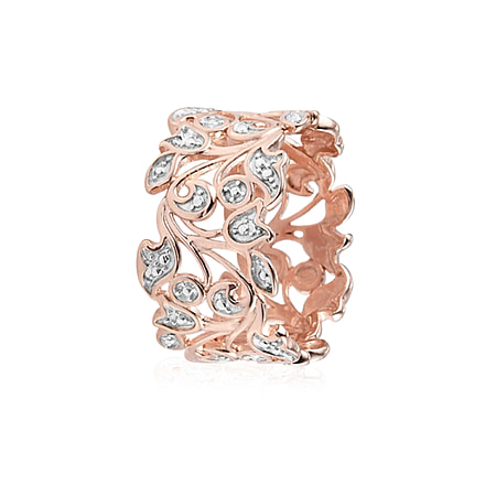 Diamond Leaf Ring in 18K Vermeil Rose Gold Plated Sterling Silver