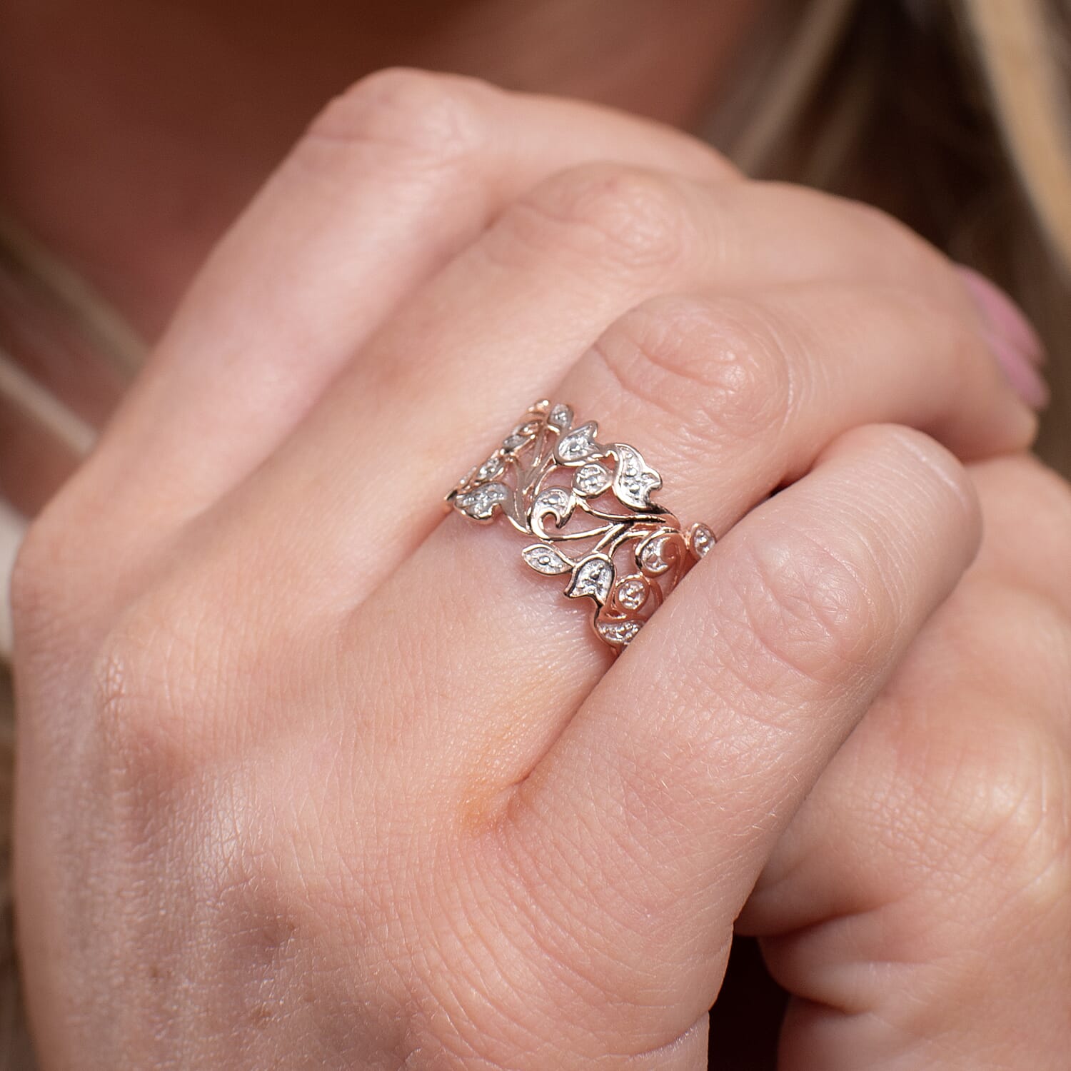 Diamond Leaf Ring in Sterling Silver 0.005 Ct Diamond Leaf Ring in Sterling Silver 0.005 Ct