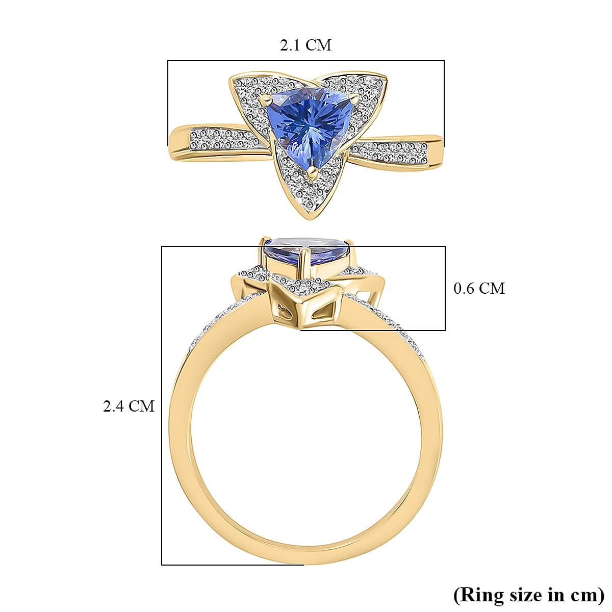 GP Lily Italian Garden Collection - 9K Yellow Gold AA Tanzanite and Diamond Ring 1.10 Ct.