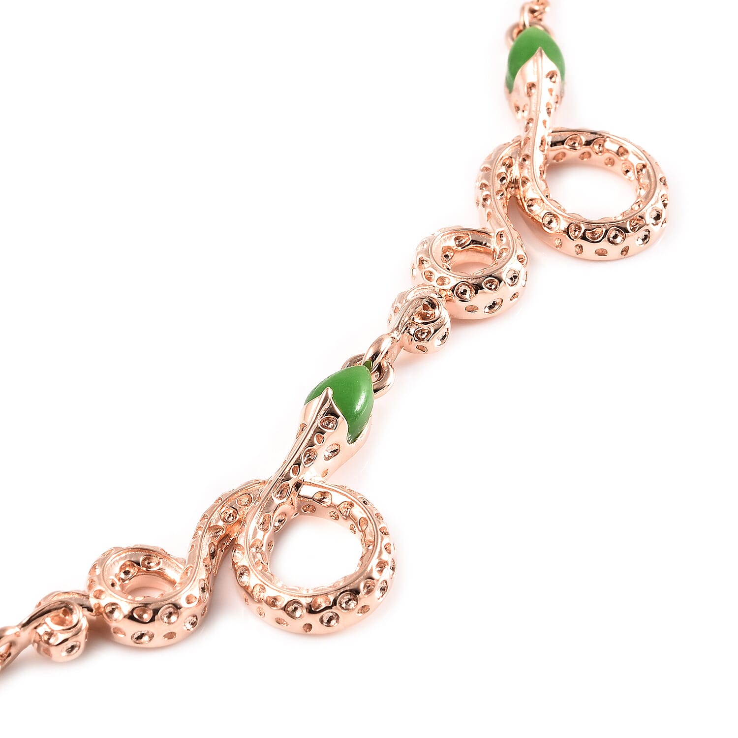 Rachel Galley Venom (Snakes) Collection - Green Jade Necklace (Size 20-4 Inch Ext.) in Rose Gold Overlay Sterling Silver 5.51 Ct, Silver Wt. 31.00 Gms