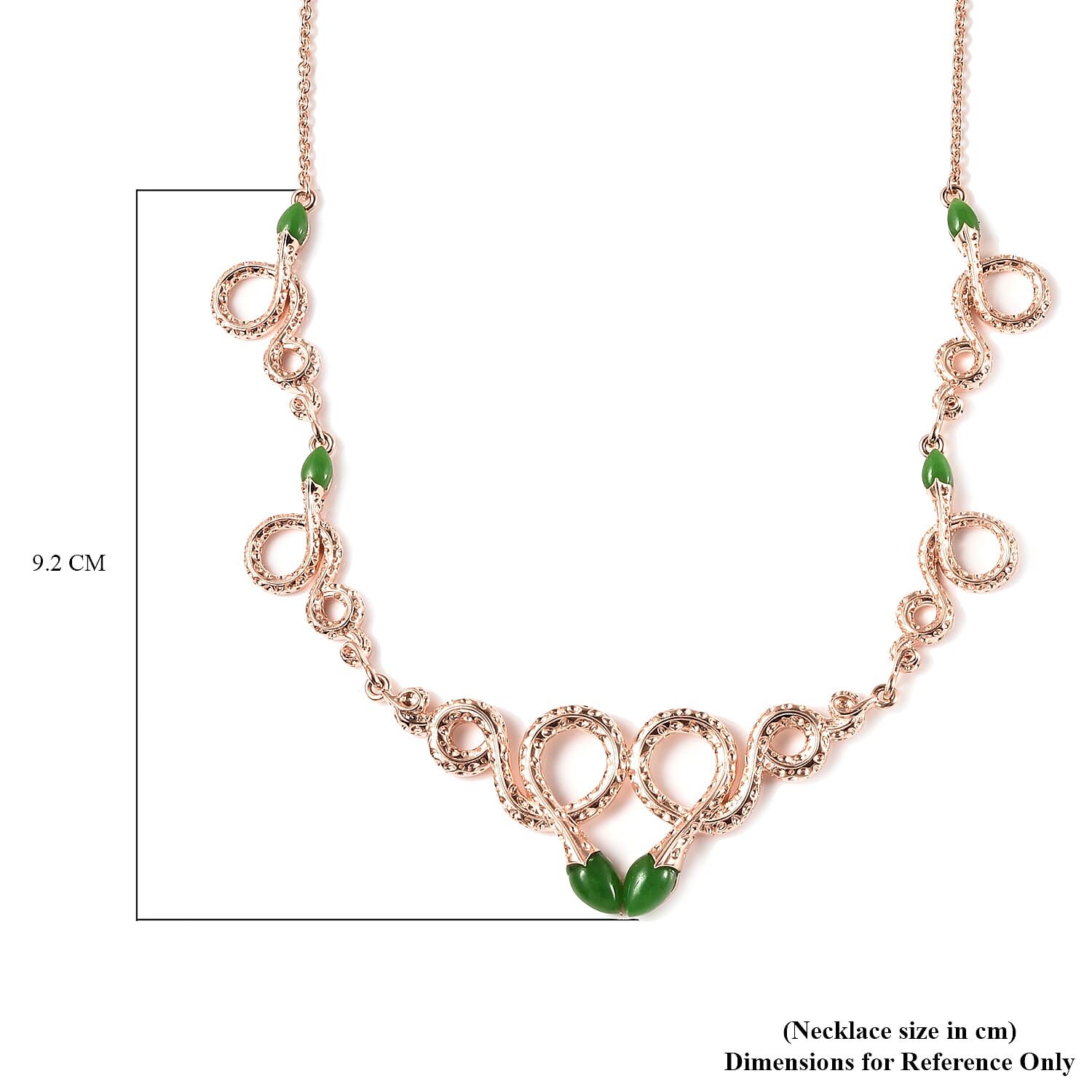 Rachel Galley Venom (Snakes) Collection - Green Jade Necklace (Size 20-4 Inch Ext.) in Rose Gold Overlay Sterling Silver 5.51 Ct, Silver Wt. 31.00 Gms