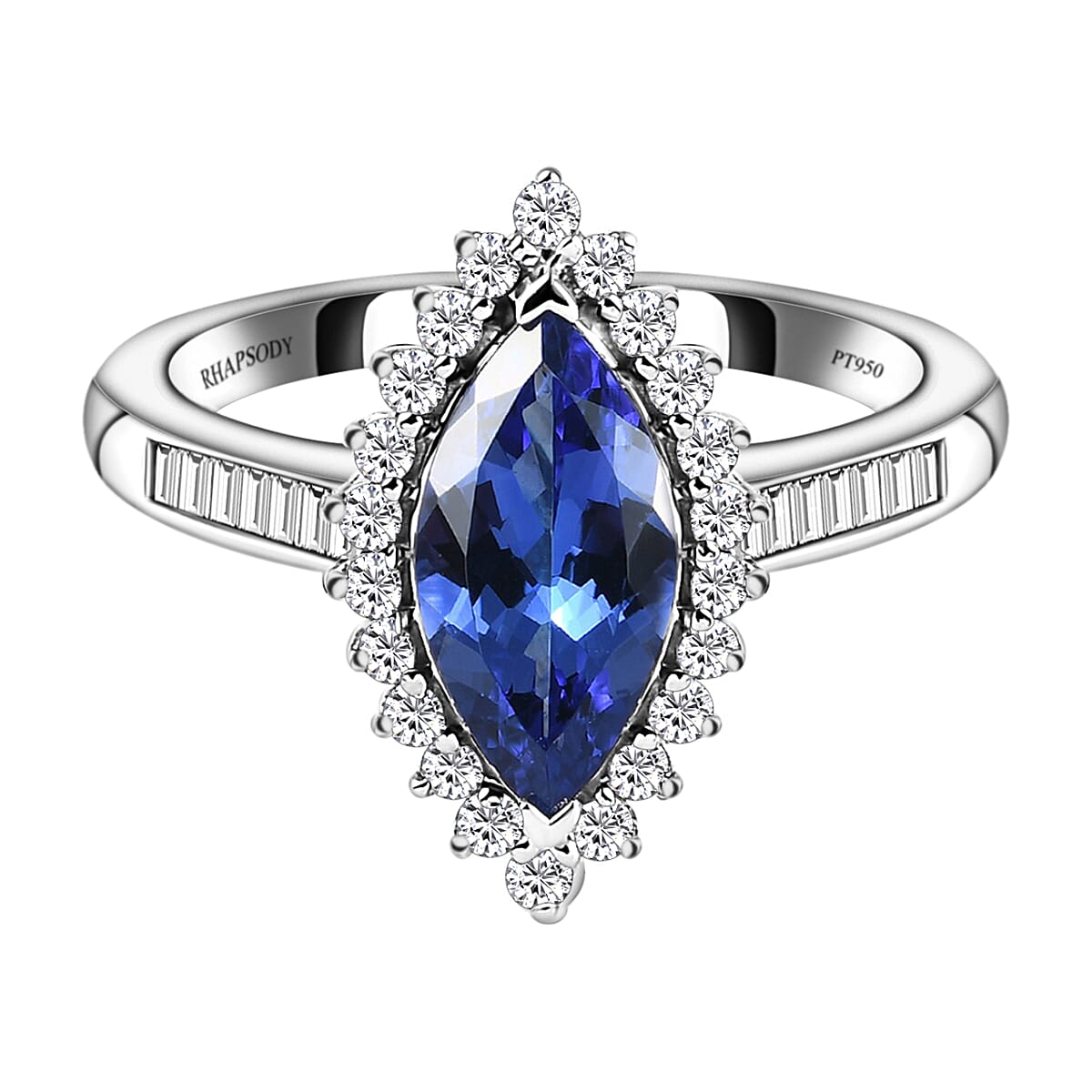 RHAPSODY 950 Platinum AAAA Tanzanite and Diamond (VS-E-F) Ring 2.37 Ct, Platinum wt. 6.05 Gms