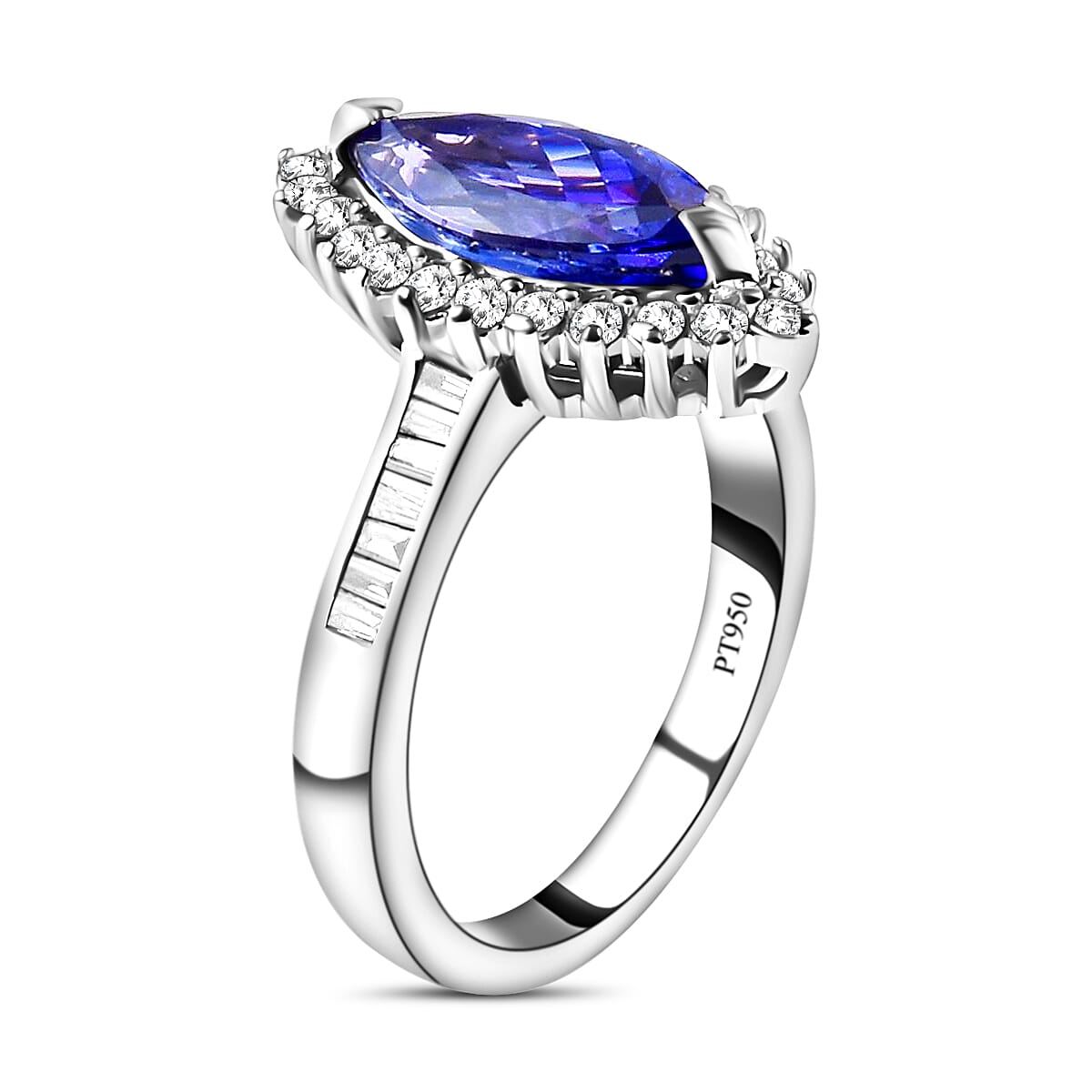 RHAPSODY 950 Platinum AAAA Tanzanite and Diamond (VS-E-F) Ring 2.37 Ct, Platinum wt. 6.05 Gms