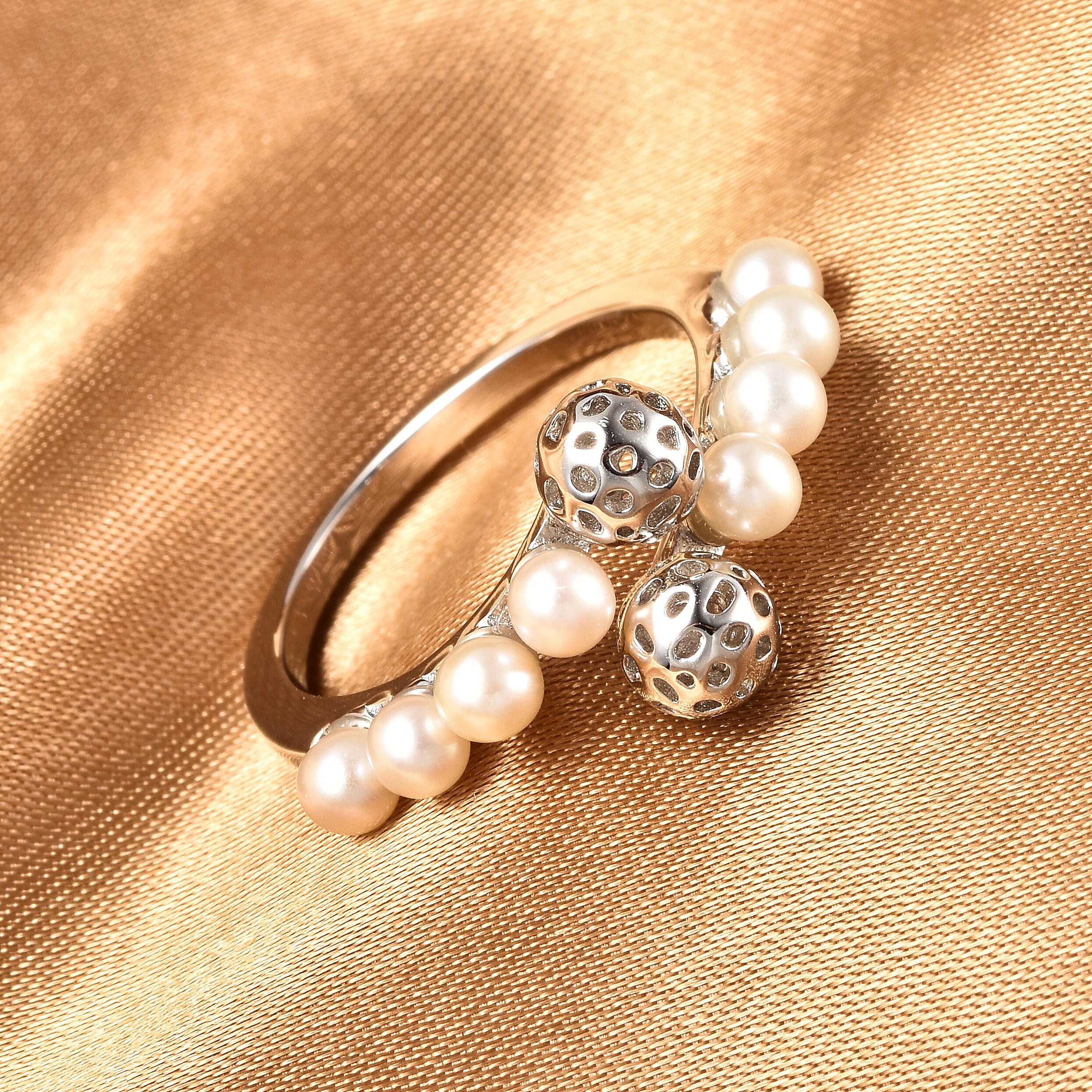 Rachel Galley Globe Pearl Collection - Freshwater Pearl Bypass Ring in Rhodium Overlay Sterling Silver